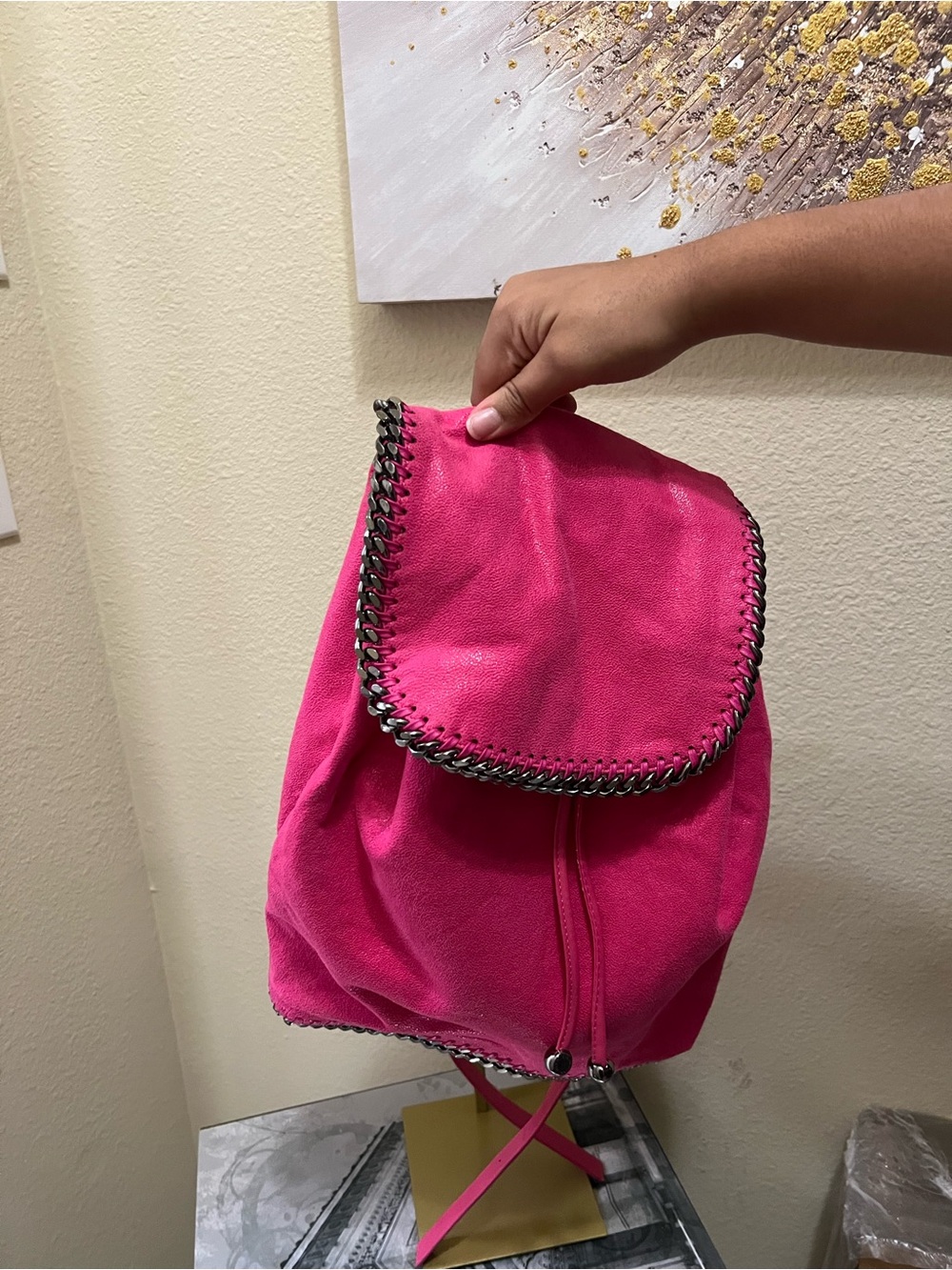 Stella McCartney Vibrant Hot Pink Chain-Trim Backpack